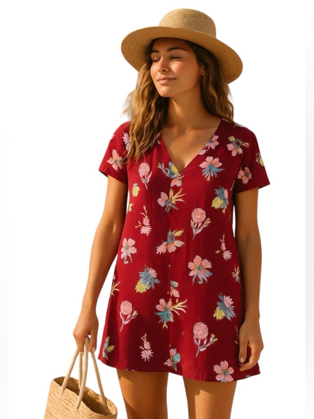 Madewell mini shift Summer v-neck SS viscose dress Birds of paradise red Small
